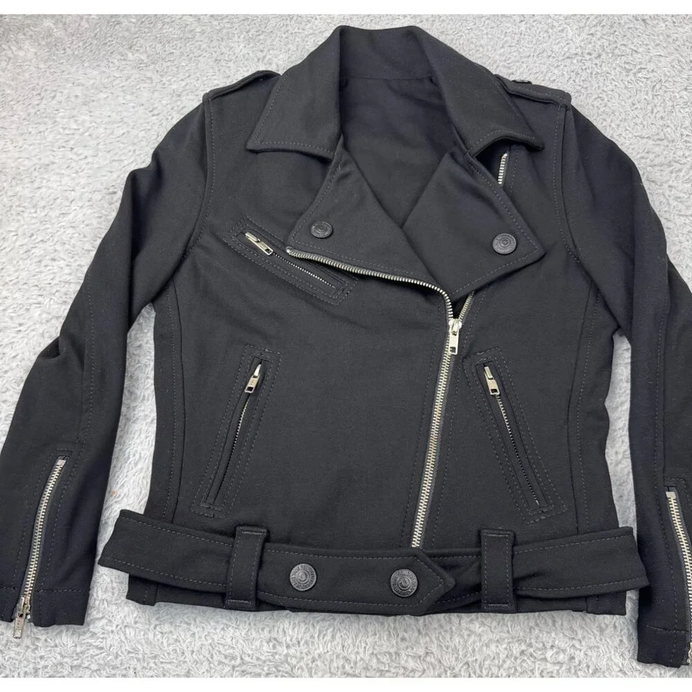 True Religion Womens S Black "Store Sample" Biker Jacket 90s Y2K Gothic Skater - Picture 4 of 14